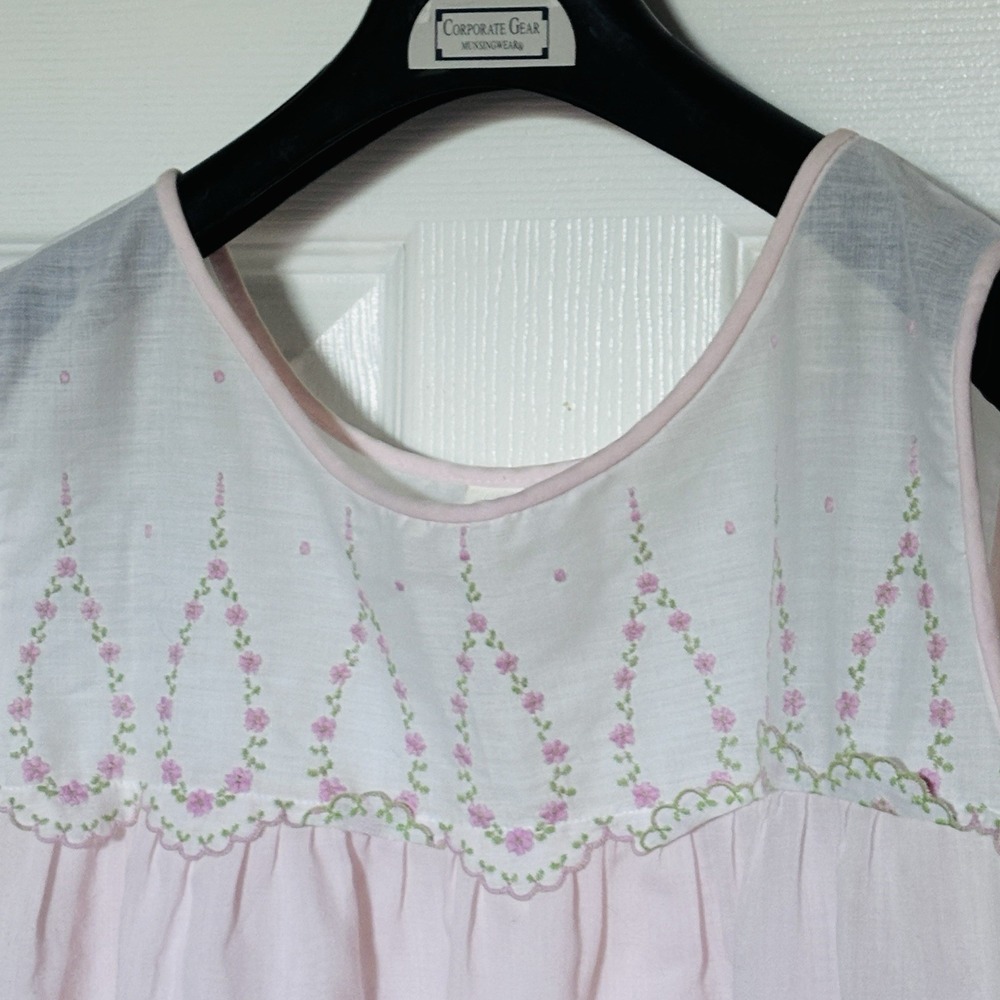 Vtg Gilead Pink Nightgown Floral Ruffle  Embroidered Lace Cottagecore Sz LG USA